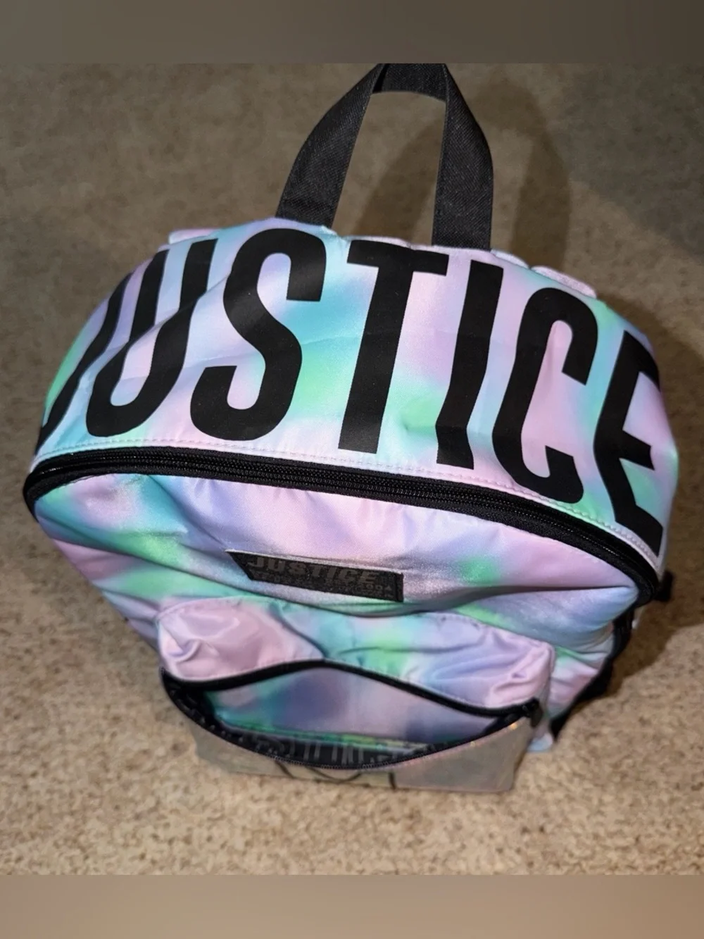 Justice Iridescent Holographic Purple Backpack with M Initial